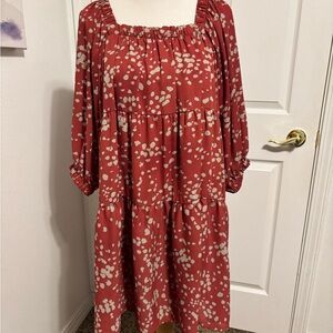 Chic Red Patterned Long Sleeve Dress